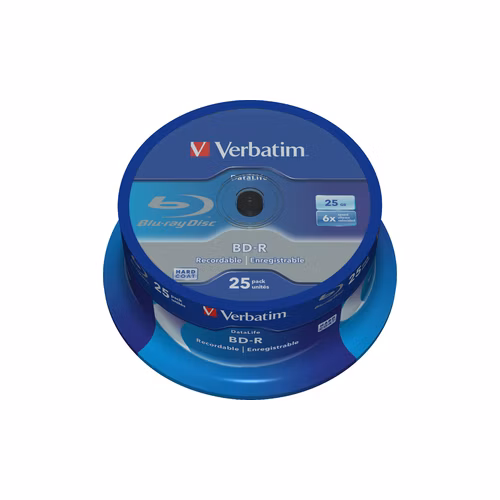 VERBATIM BD-R SL Datalife (25-pack)Blu-Ray/Spindle/6x/25GB WHITE BLUE SURFACE