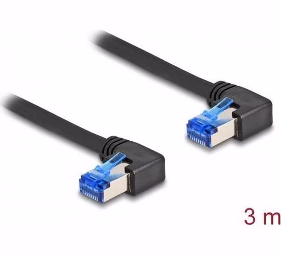 Delock Síťový kabel rozhraní RJ45 Cat.6A, S/FTP, pravý pravoúhlý, 3 m, černý