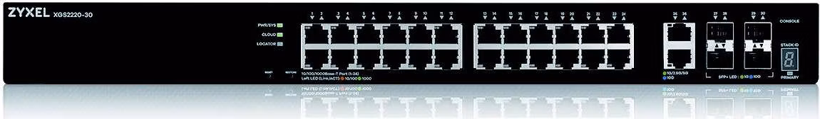 Zyxel XGS2220-30, L3 Access Switch, 24x1G RJ45 2x10mG RJ45, 4x10G SFP+ Uplink, incl. 1 yr NebulaFlex Pro