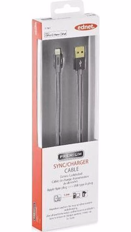 Ednet - Apple IP5/6 nabíjecí a datový kabel, Apple 8pin - USB A St/St, 1,0m, High Speed, UL, MFI, zlacené konektory