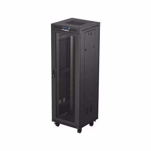 19" VOĽNE STOJÚCA RACKOVÁ SKRIŇA 37U 600X600 ČIERNA LCD S PERFOROVANÝMI DVERAMI LANBERG (PLOCHÉ BALENIE)