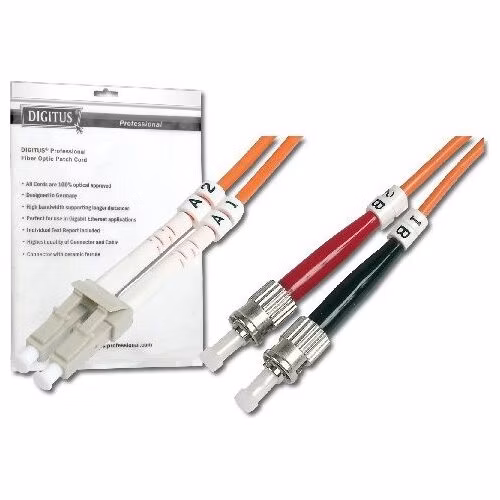 Digitus Fiber Optic Patch Cord, LC to ST Multimode, OM1, 62.5/125 µ, Duplex Length 5m