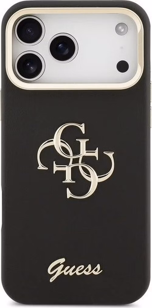 Guess PU Grained 4G Logo Stand Camera Frame kryt iPhone 17 Pro čierny