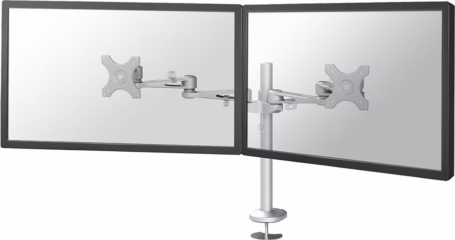 Neomounts FPMA-D935DG /Držák displeje/na stůl/10-27"/průchodka/3čepy/VESA 100X100/nosn.2x6kg/2 displeje/stříbrný
