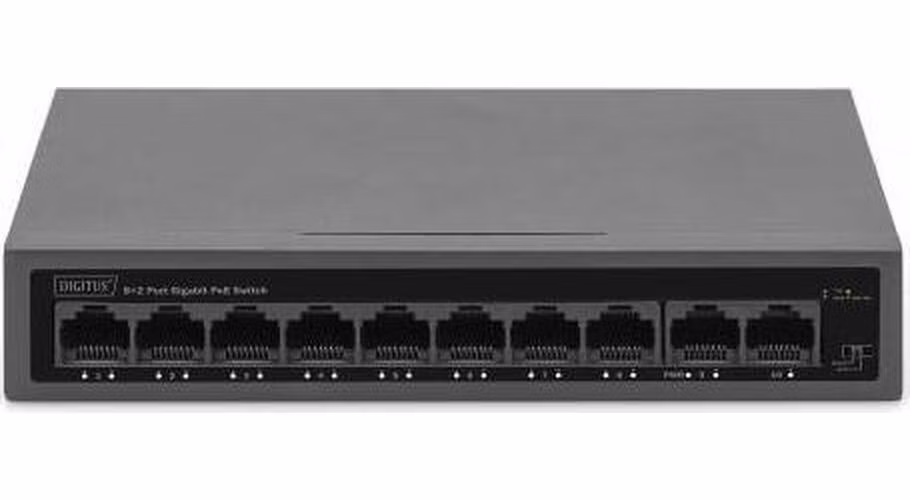 DIGITUS 8+2 Port GE PoE Switch 8 Port PoE 802.3at, 10/100/1000 Mbps + 2 Port GE