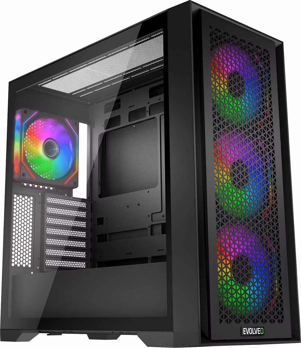 EVOLVEO Rhino, skříň eATX/ATX, 4x ARGB ventilátor 120mm, boční panel temperované sklo + mřížkovaný přední panel