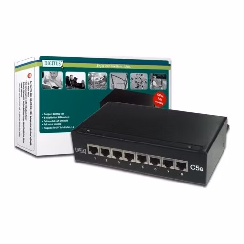 Digitus CAT 5e Desktop Patch Panel, 8 portů 8x RJ45 plně stíněné konektory