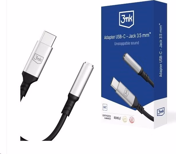 3mk adaptér USB-C/Jack 3,5mm (samice) 0,15m, černo-stříbrná