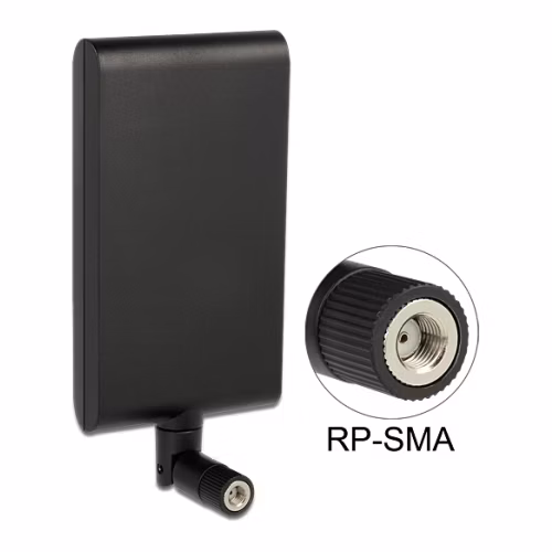 Delock WLAN anténa RP-SMA 802.11 ac/a/h/b/g/n 7,5 - 10 dBi směrová s flexibilním kloubem