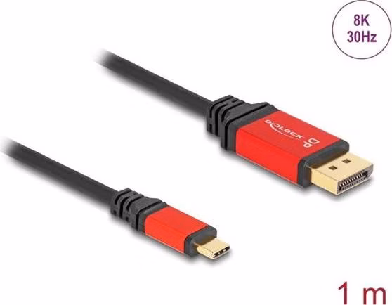 Delock Kabel USB Type-C™ na DisplayPort (DP Alt Mód) 8K 30 Hz s funkcí HDR 1 m červená