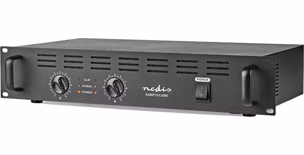 NEDIS PA zesilovač/ RMS 2x 100 W @ 8 Ohm/ 2x 150 W @ 4 Ohm/ 2 kanály/ 2U/ montáž do 19" stojanu/ kov/ černý
