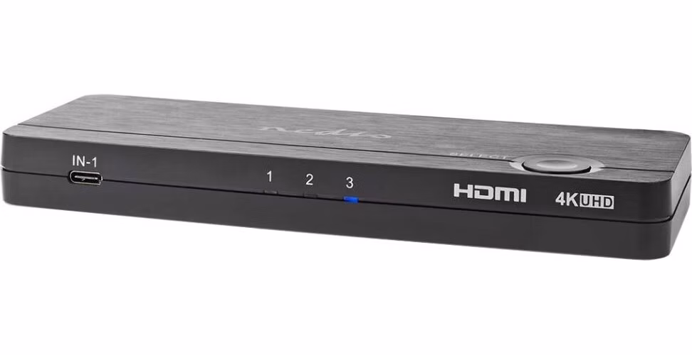 NEDIS HDMI převodník/ USB-C zásuvka/ 2x HDMI vstup/ 4x USB-A zásuvka/ 1x HDMI výstup/ 1cestný/ 4K@60Hz/ 18 Gbps/ ABS/ an
