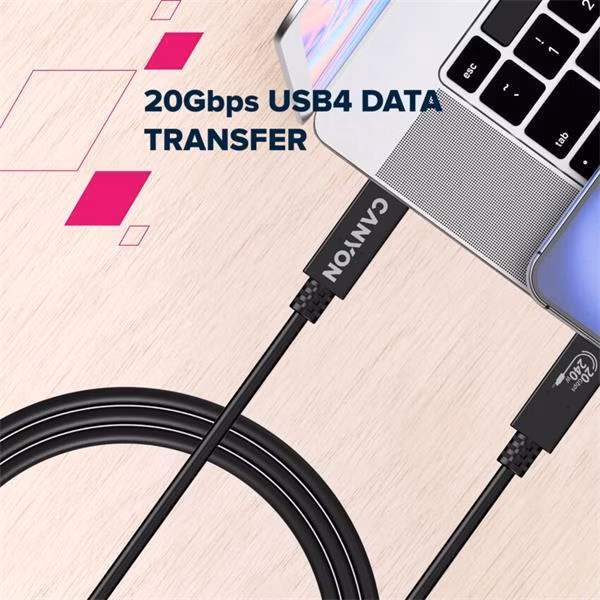 Canyon OnWire 240, 1 m, nabíjací a dátový kábel USB-C / USB-C, USB4, 240 W PD, 20 Gb/s, TPE, čierny