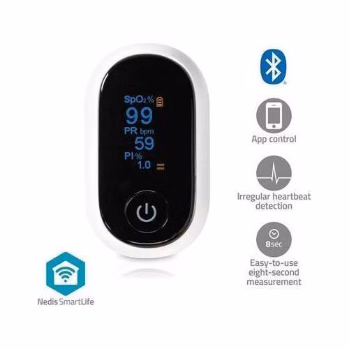Nedis BTHOX10WT- SmartLife Pulzní Oxymetr| Bluetooth | OLED Displej | Saturace kyslíkem (SpO2) / Vysoce přesný senzor |