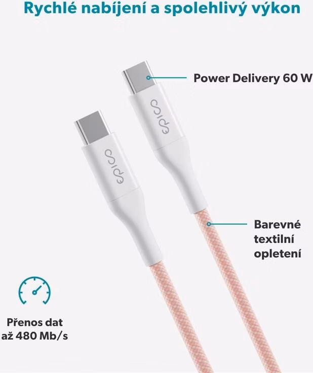 Epico UltraLink 1.5m Cable USB-C to USB-C 60W EC22 - ružová