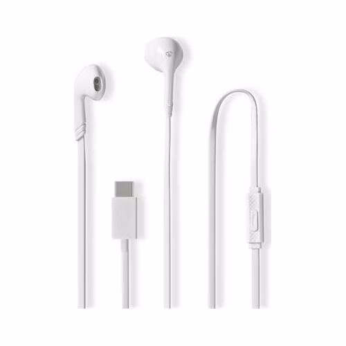 Nedis HPWD4024WT- Kabelová Sluchátka | Do uší | USB-C | Délka kabelu: 1.2 m | mikrofon | Ovládání Hlasitosti | Bílá