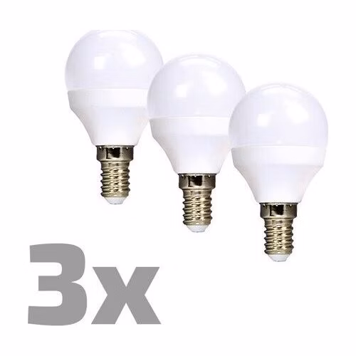 Solight ECOLUX LED žiarovka 3-pack, miniglobe, 6W, E14, 3000K, 450lm, biele prevedenie, 3ks