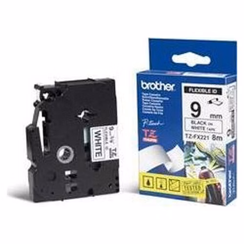 Brother - TZe-FX221, bílá / černá, 9 mm, s flexibilní páskou