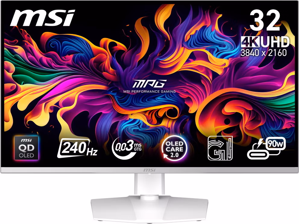 MSI Gaming MPG 321URXW QD-OLED/ 31,5"/ 3840x2160 / OLED/ 0,03ms/ 240Hz/ 250cd/m2/ 1500000:1/ HDMI/ DP/ VESA/ USB/bílý