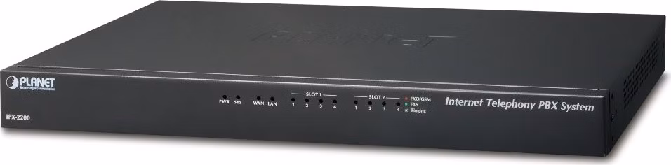 Planet IPX-2200, IP PBX, SIP Proxy, 2x slot pro moduly, IVR, 200/60 uživatelů, DID, BLF, FAX, Skype-SIP, VPN, CZ