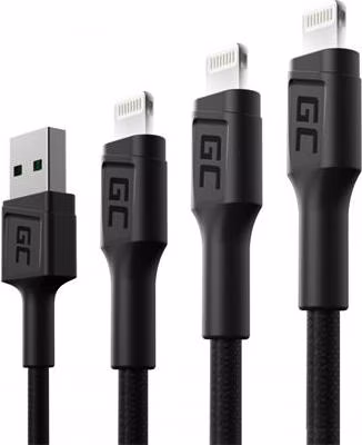 Green Cell Set 3x Cable GC Ray USB - Lightning 30cm, 120cm, 200cm for iPhone, iPad, iPod, white LED, quick charging