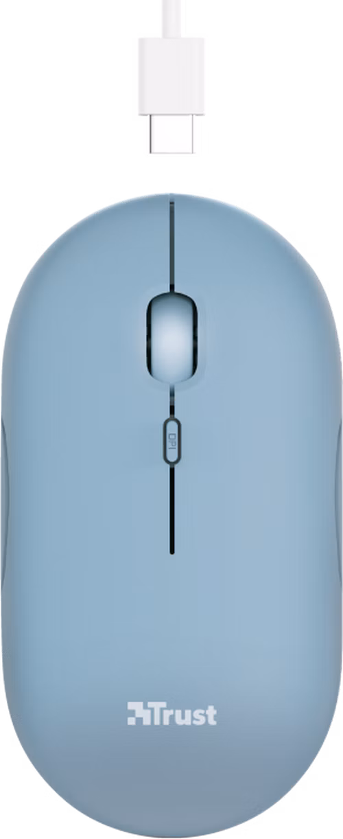 TRUST PUCK/Cestovná/Optická/1 600 DPI/USB+BT/Modrá