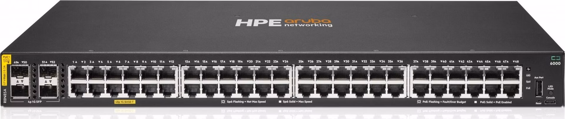 HPE Aruba Networking CX 6000 48G Class4 PoE 4SFP 370W Switch