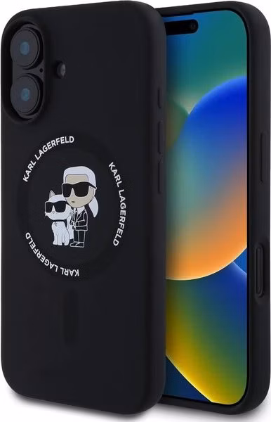 Karl Lagerfeld Liquid Silicone Karl and Choupette MagSafe kryt iPhone 16 čierny