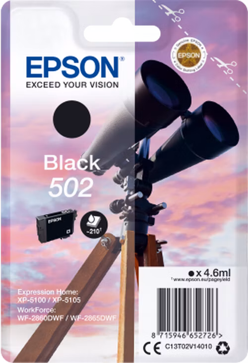 Epson inkoustová náplň/ C13T02V14010/ 502/ Expression Home XP-5100/ černá