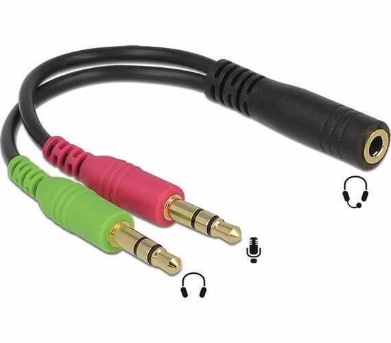Delock adaptér stereo jack 3,5 mm 4 pin samice > 2 x stereo jack 3,5 mm 3 pin
