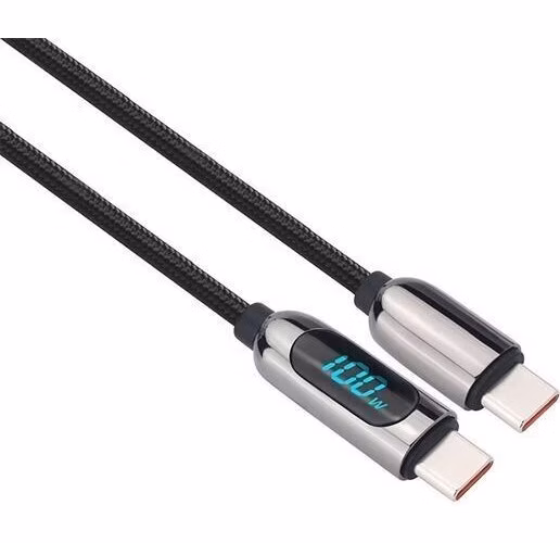 Solight USB-C kabel s displejem, USB-C konektor - USB-C konektor, 100W, 1m