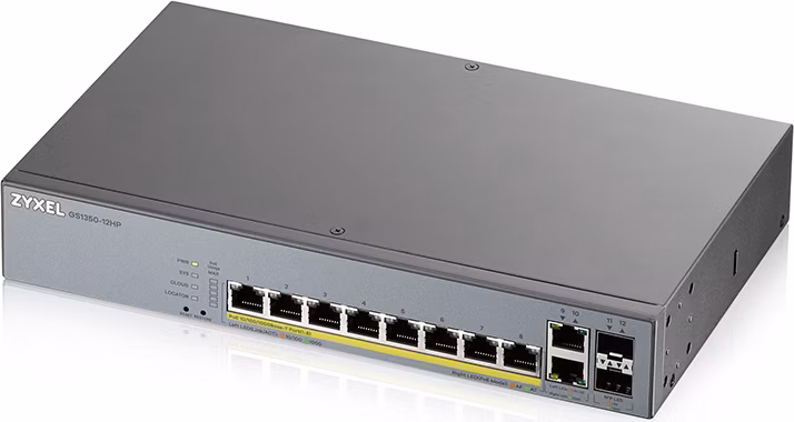 Zyxel GS1350-12HP, 12 Port managed CCTV PoE switch, long range, 130W (1 year NCC Pro pack license bundled)