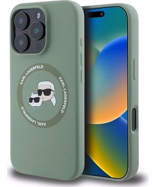 Karl Lagerfeld Liquid Silicone K&amp;CH Heads MagSafe kryt iPhone 16 Pro zelený