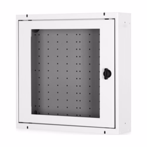 DIGITUS Skříň pro domácí automatizaci na zeď, povrchová montáž 400x400x100 mm, rámy skleněné dveře, šedá (RAL 7035)