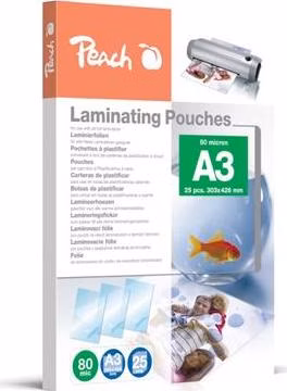 PEACH laminovací folie A3 (303x426mm), 80mic, lesklé, 25ks