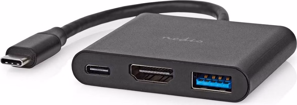 NEDIS USB 3.2 Gen 1 adaptér/ USB-C zástrčka - USB-A zásuvka - USB-C zásuvka/ výstup HDMI/ černý/ box/ 10 cm