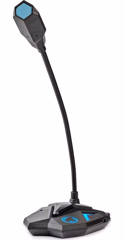 NEDIS stolní herní mikrofon/ ohebné rameno/ tlačítko ztlumení/ USB/ 3,5mm jack/ citlivost -30dB/ černo-modrý
