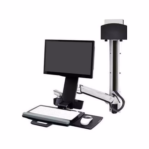ERGOTRON StyleView® Sit-Stand Combo System, Small CPU Holder (aluminum), držák na zeď, monitor/pc/myš/klávesnice/skener