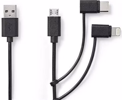 Nedis CCGL60620BK10 - USB 2.0 kabel 3v1 | USB-A Zástrčka - USB-C/Micro USB-B/Apple Lighting Zástrčka | 1 m | Černá