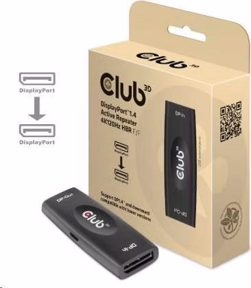 Club3D Adaptér aktivní DisplayPort 1.4 Repeater 4K120HZ HBR3 (F/F), černá