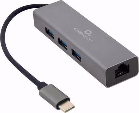 Gembird adaptér USB-C (M) na Gigabit LAN (F) + 3x USB 3.1 hub