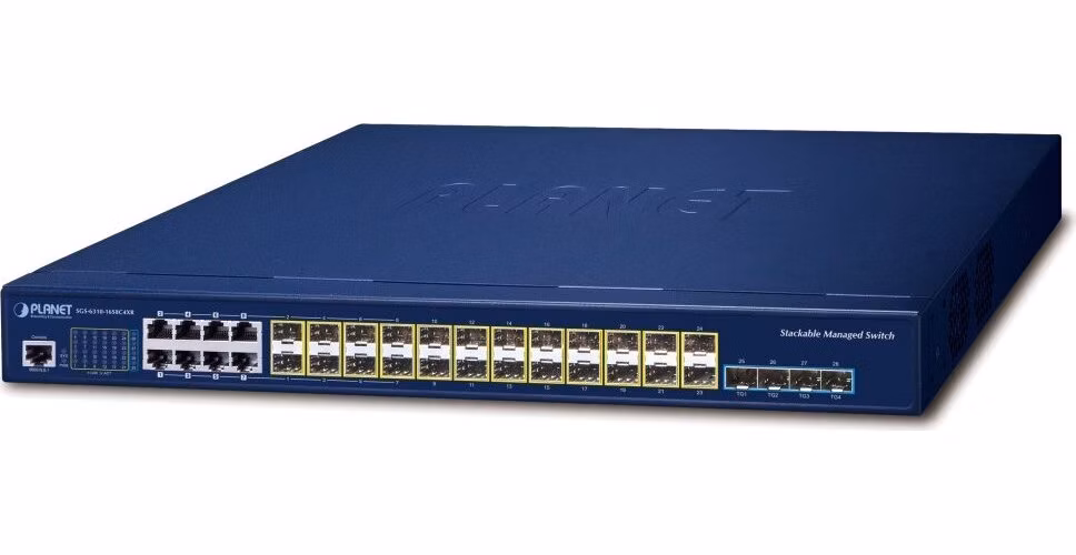Planet SGS-6310-16S8C4XR L3 switch, 8x1Gb, 24x1Gb SFP, 4x10Gb SFP+, HW/IP stack, 2x power-in, VSF/Cluster