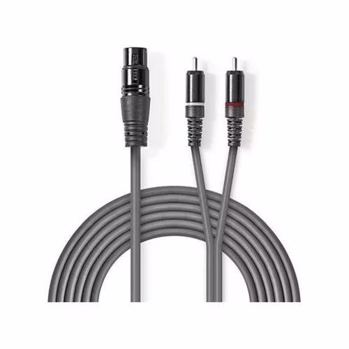 Nedis COTH15220GY15 - XLR Audiokabel | XLR 3pinová Zásuvka – 2x RCA Zástrčka | 1,5 m | Šedá barva