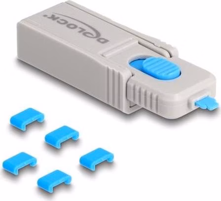 Delock Sada blokacích portů USB Type-C™ na zásuvkové porty Type-C™; 5 ks + nástroj na zamykání