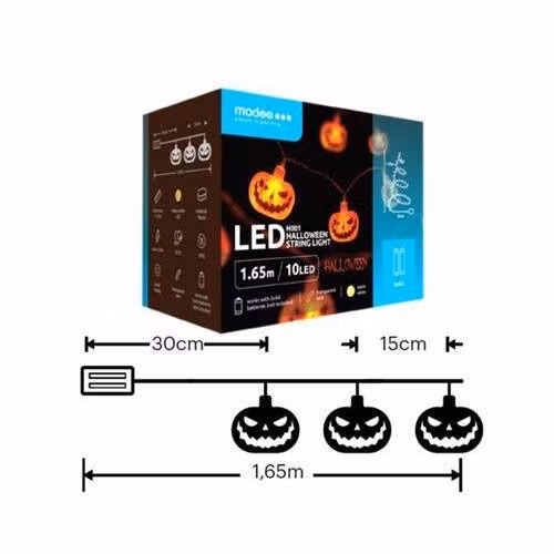 Modee ML-H001 10LED 1,65m dýně halloween řetěz, 2xAA teplá IP20 (Baterie nejsou součástí balení)