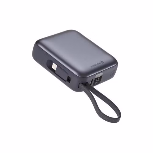 SWISSTEN POWER BANK 10000 mAh S INTEGROVANÝMI KABELY USB-C A LIGHTNING VESMÍRNĚ STŘÍBRNÁ
