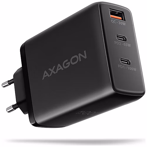 AXAGON nabíječka do sítě 100W / ACU-DPQ100 / 2x USB-C / 1x USB-A / PD3.0/QC4+/PPS/SFC2.0/AFC/SCP/FCP/ Apple / černá