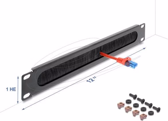 Delock 12” Kartáčový pruh pro správu kabelů 1U, tmavě šedá
