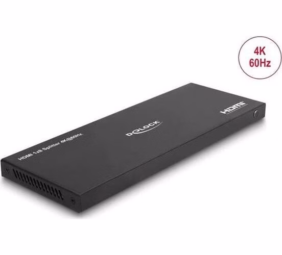 Delock HDMI Splitter 1 x vstupní HDMI na 8 x výstupní HDMI 4K 60 Hz, se zařízením na snížení měřítka