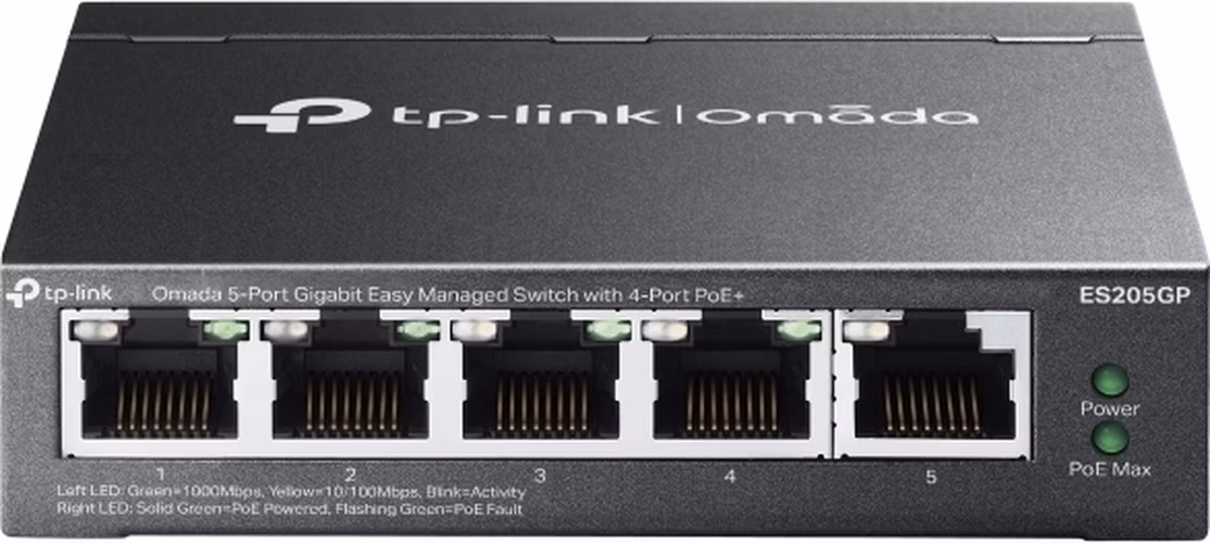 Omada 5-Port Gigabit Easy Managed Switch with 4-Port PoE+ PORT: 4× Gigabit PoE+ Ports, 1× Gigabit Non-PoE Ports SPEC: 80